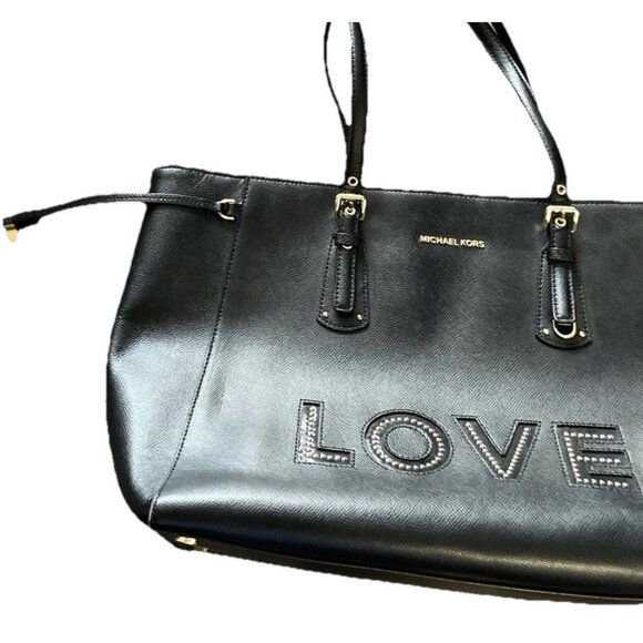 Michael Kors Limited Edition Leather Voyager Love Tote Large Black Canvas - Picture 1 of 16